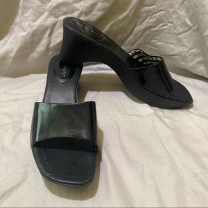 Vintage Y2k Black Square Toe Heeled Sandals